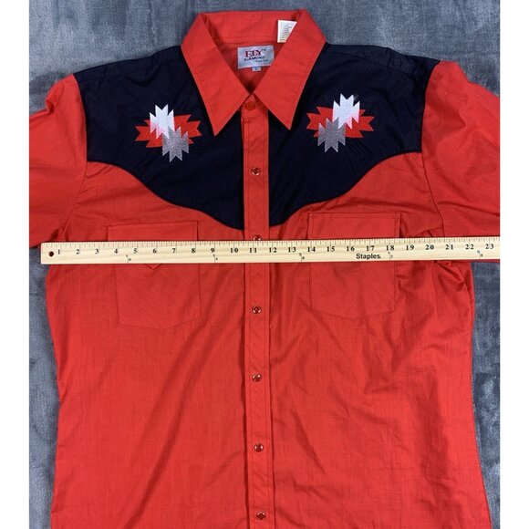 Ely Diamond Western Shirt Mens Large Red Black Pearl Snap Embroidered Aztec - Picture 5 of 6